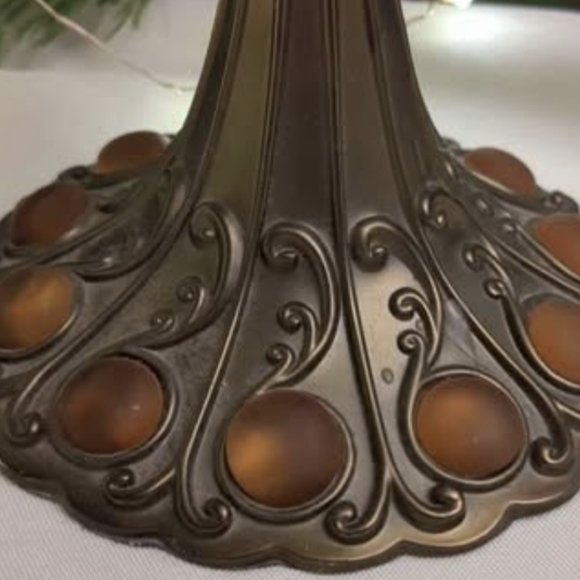 PARTYLITE Paris Retro Tealight Candle Lamp w/Jeweled Amber Frosted Shade 12"Hx8W - Picture 2 of 5